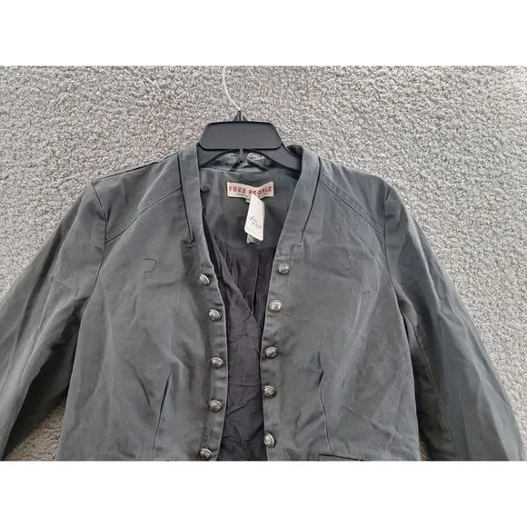 Free People Ruffles Romance Jacket Women's S Washed Black Flap Pockets Open L/S+ - Picture 2 of 15